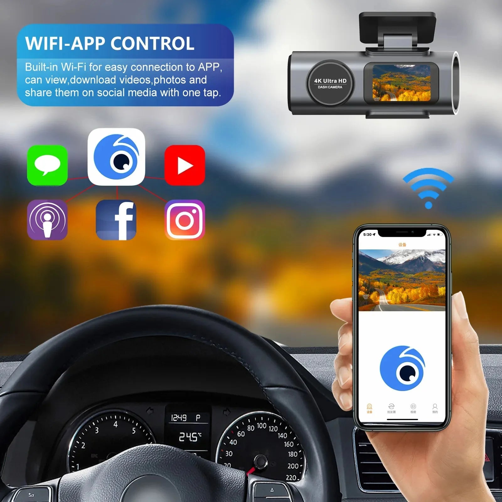 Pachet Aspirator AirPro4 Argintiu/Mov + Camera Auto 4K fata + Camera Auto 1080P spate WIFI + Card Memorie 64GB