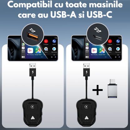Adaptor Apple CarPlay si Android Auto Luxena® — Transformă Conexiunea cu Fir în Wireless, Plug & Play