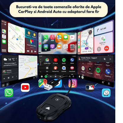 Adaptor Apple CarPlay si Android Auto Luxena® — Transformă Conexiunea cu Fir în Wireless, Plug & Play