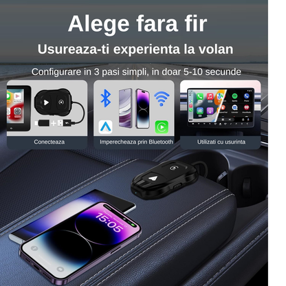 Adaptor Apple CarPlay si Android Auto Luxena® — Transformă Conexiunea cu Fir în Wireless, Plug & Play