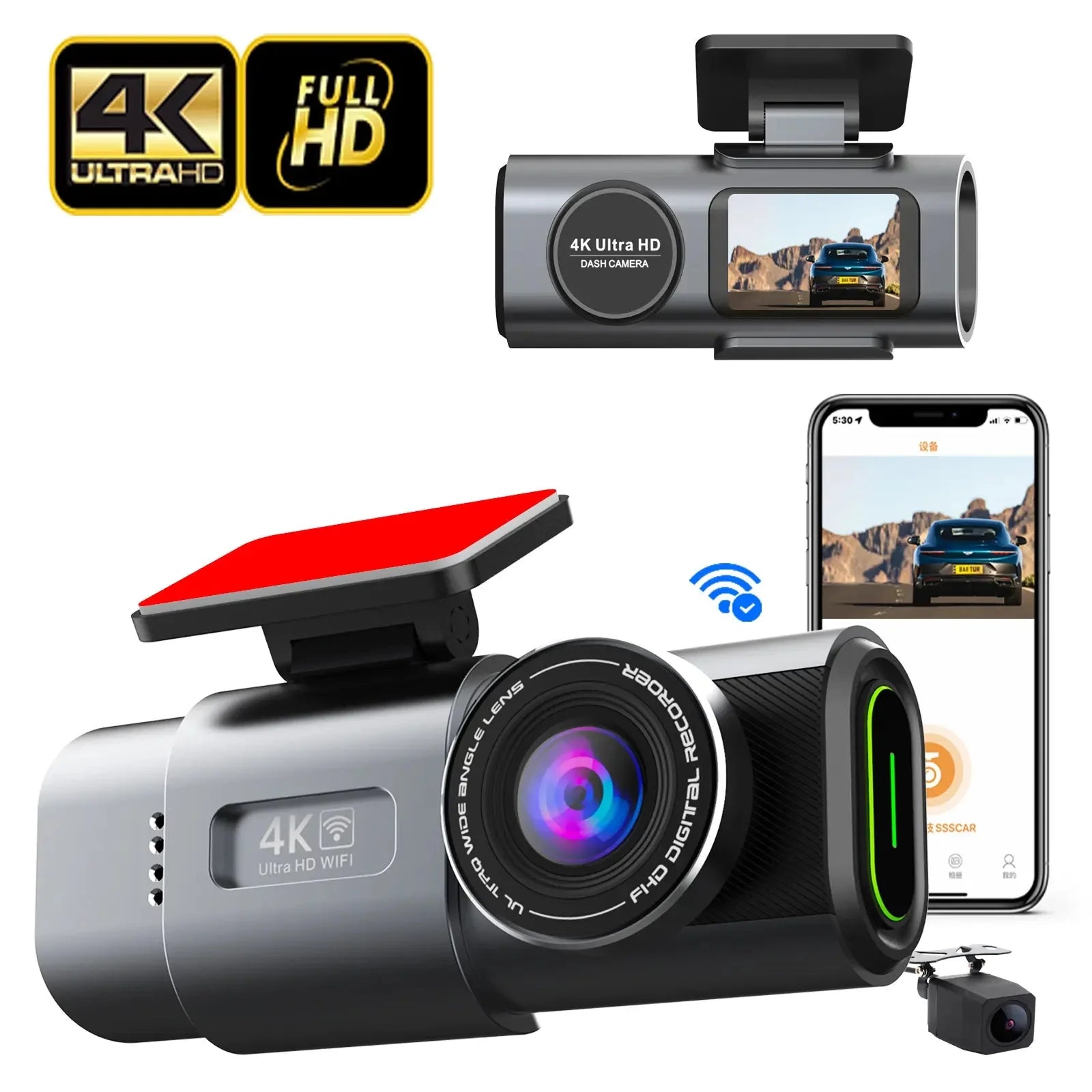 Pachet Aspirator AirPro4 Argintiu/Mov + Camera Auto 4K fata + Camera Auto 1080P spate WIFI + Card Memorie 64GB